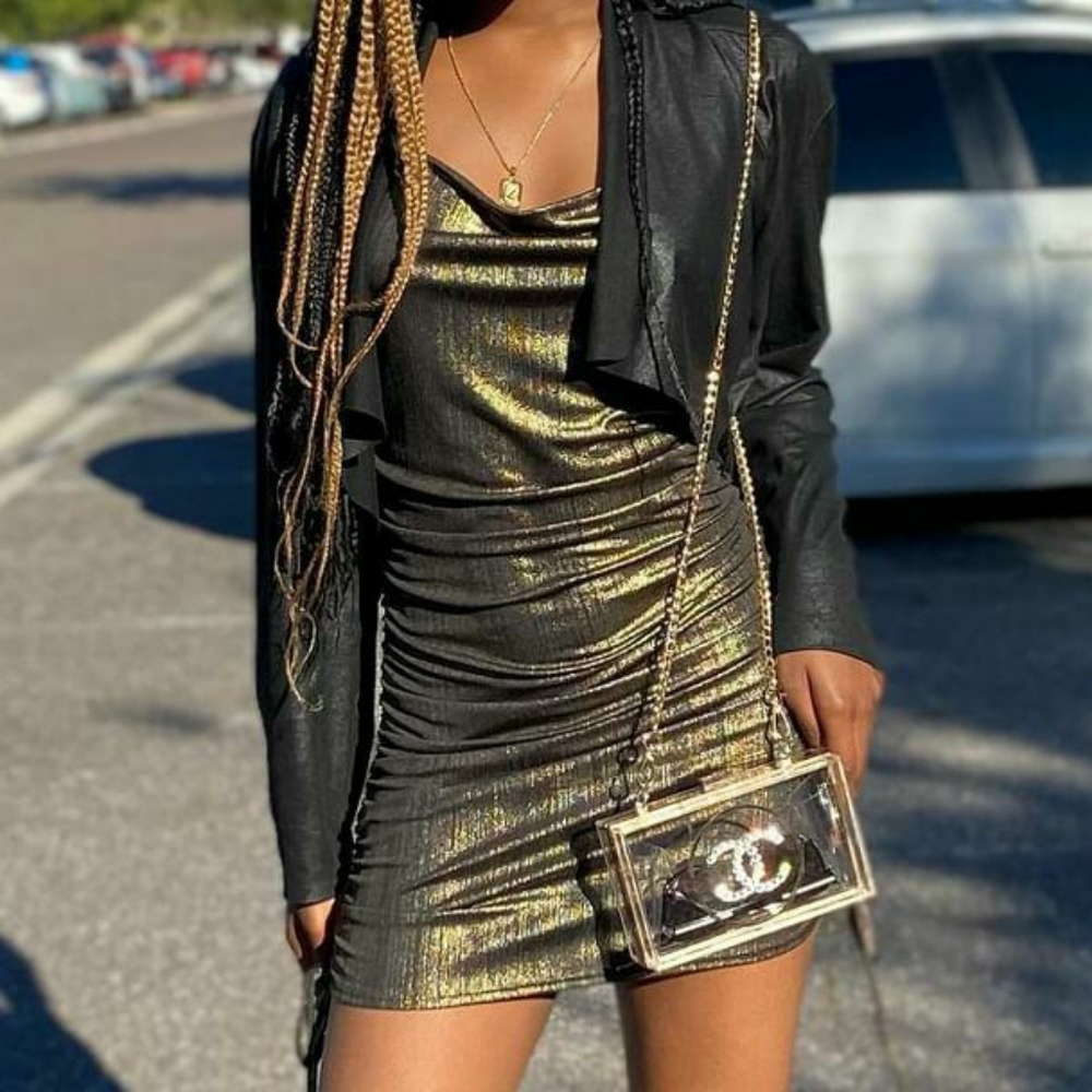 Semi Sheer Gold Mini Dress